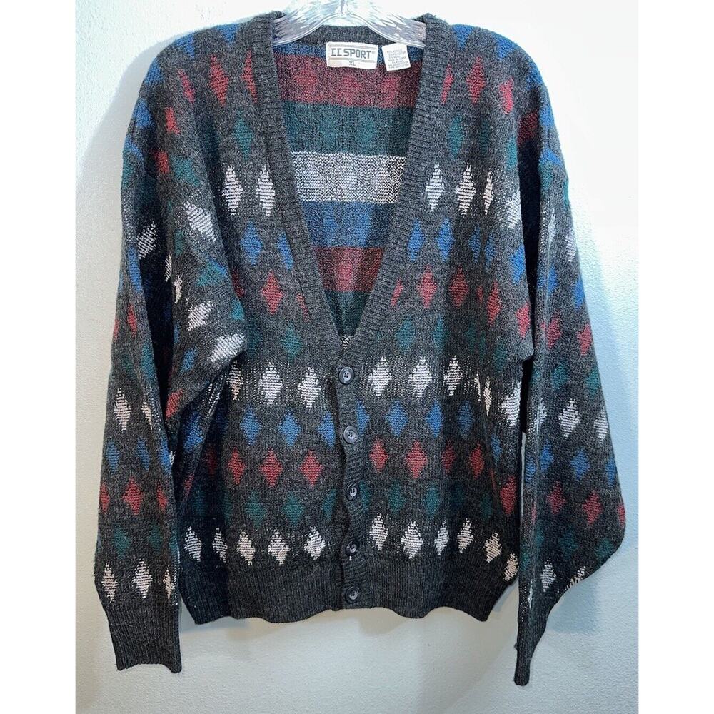Vintage CC Sport Mens XL Acrylic Wool Blend Long Sleeve Button UP Sweater